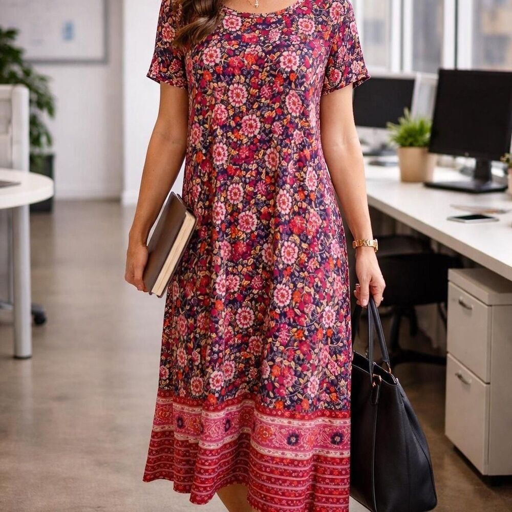 Lucky Brand FLoral Midi Dress 1X Office Boho Festival Cottagecore Artsy Modest
